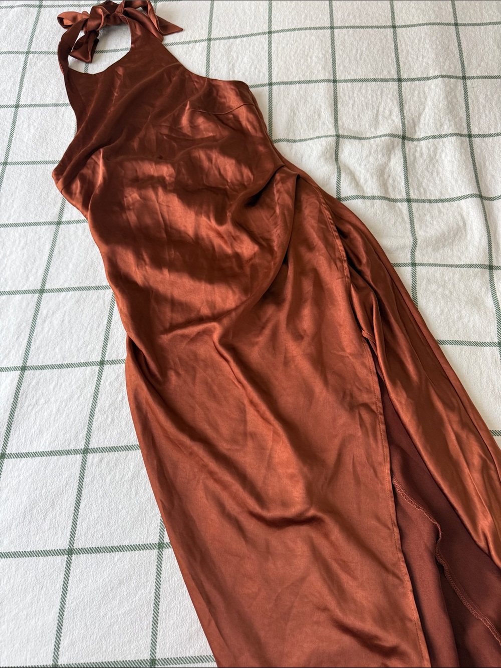 Satin Rust Halter Slip Dress